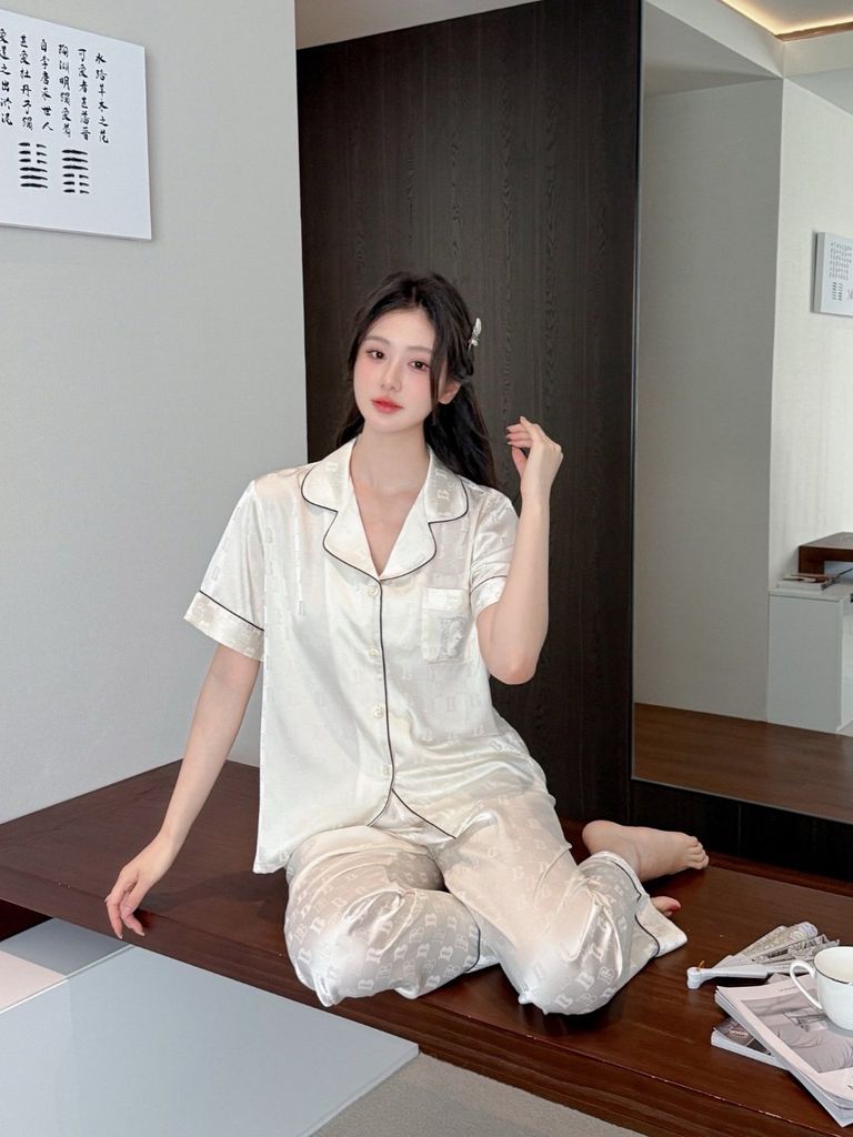 Pijama Đôi Lụa Ngắn Tay Cao Cấp CND2 | SHURY STORE HOME WEAR | Màu Kem Sang Trọng