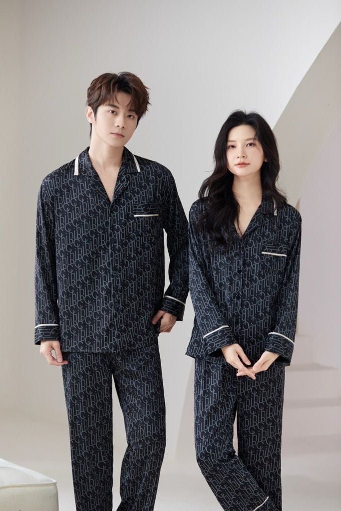 Đồ ngủ pyjama nam nữ Shury Store Home Wear DD24 size 45-95kg tay dài quần dài  bộ đôi couple lụa