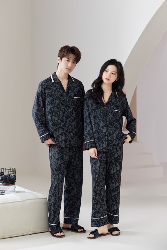 Đồ ngủ pyjama nam nữ Shury Store Home Wear DD24 size 45-95kg tay dài quần dài  bộ đôi couple lụa
