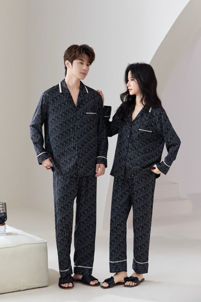 Đồ ngủ pyjama nam nữ Shury Store Home Wear DD24 size 45-95kg tay dài quần dài  bộ đôi couple lụa