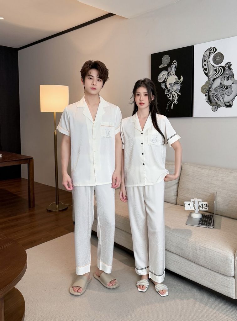 Pijama Đôi Lụa Ngắn Tay Cao Cấp CND5 | SHURY STORE HOME WEAR | Màu Kem Sang Trọng