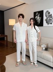 Pijama Đôi Lụa Ngắn Tay Cao Cấp CND5 | SHURY STORE HOME WEAR | Màu Kem Sang Trọng