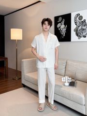 Pijama Đôi Lụa Ngắn Tay Cao Cấp CND5 | SHURY STORE HOME WEAR | Màu Kem Sang Trọng