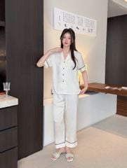 Pijama Đôi Lụa Ngắn Tay Cao Cấp CND5 | SHURY STORE HOME WEAR | Màu Kem Sang Trọng