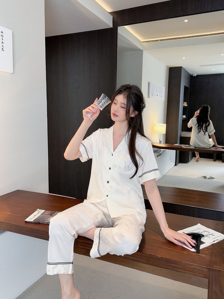 Pijama Đôi Lụa Ngắn Tay Cao Cấp CND5 | SHURY STORE HOME WEAR | Màu Kem Sang Trọng