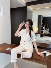 Pijama Đôi Lụa Ngắn Tay Cao Cấp CND5 | SHURY STORE HOME WEAR | Màu Kem Sang Trọng