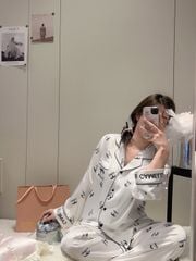 Bộ đồ ngủ lụa băng dáng suông TD32 Shury Store Home Wear Pijama dài tay cao cấp size 45-75 kg