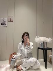 Bộ đồ ngủ lụa băng dáng suông TD32 Shury Store Home Wear Pijama dài tay cao cấp size 45-75 kg
