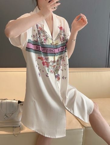 Váy ngủ sơmi lụa vân xước freesize SM46 | Shury Store Home Wear | Form suông nhẹ, mát mịn, sang