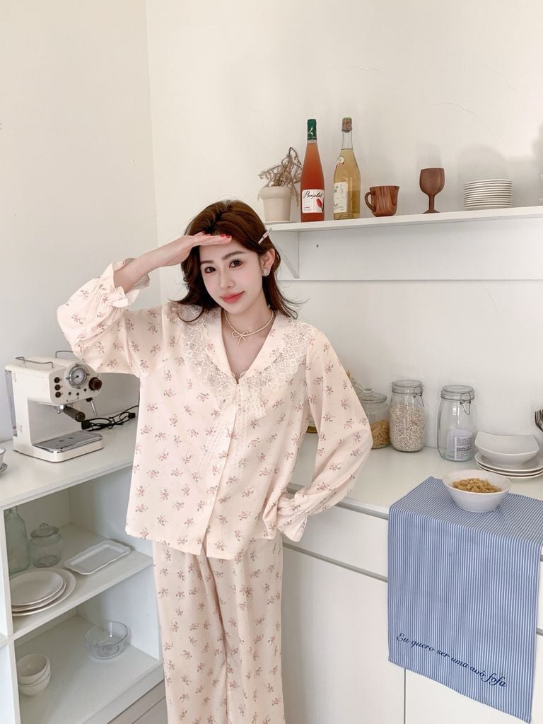 Bộ đồ ngủ nữ lụa băng baby doll TD59 Shury Store Home Wear dáng suông tay dài form rộng 45–75kg