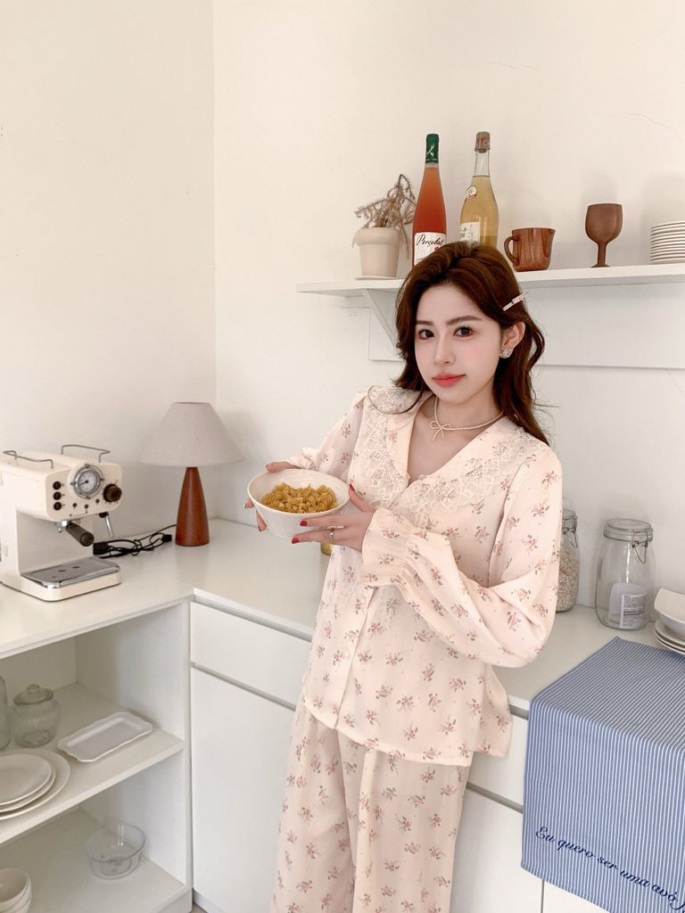 Bộ đồ ngủ nữ lụa băng baby doll TD59 Shury Store Home Wear dáng suông tay dài form rộng 45–75kg