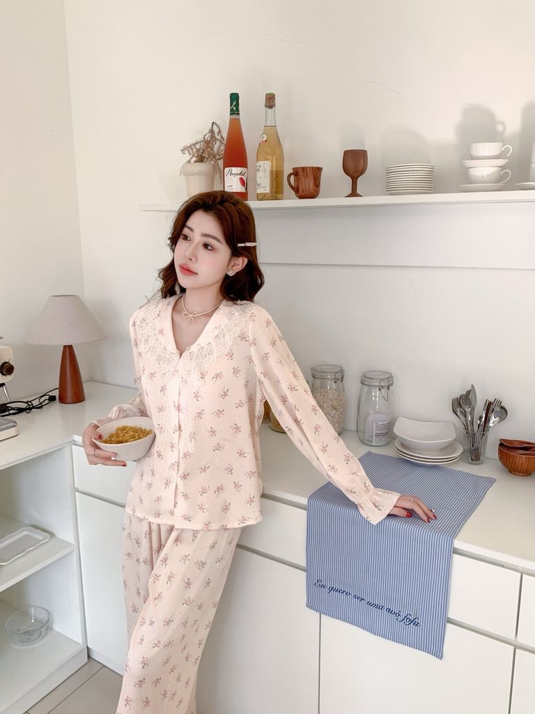 Bộ đồ ngủ nữ lụa băng baby doll TD59 Shury Store Home Wear dáng suông tay dài form rộng 45–75kg