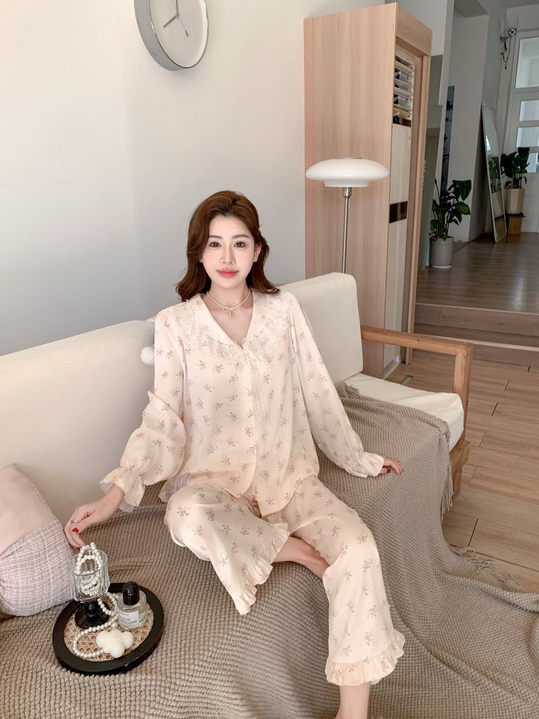 Bộ đồ ngủ nữ lụa băng baby doll TD59 Shury Store Home Wear dáng suông tay dài form rộng 45–75kg