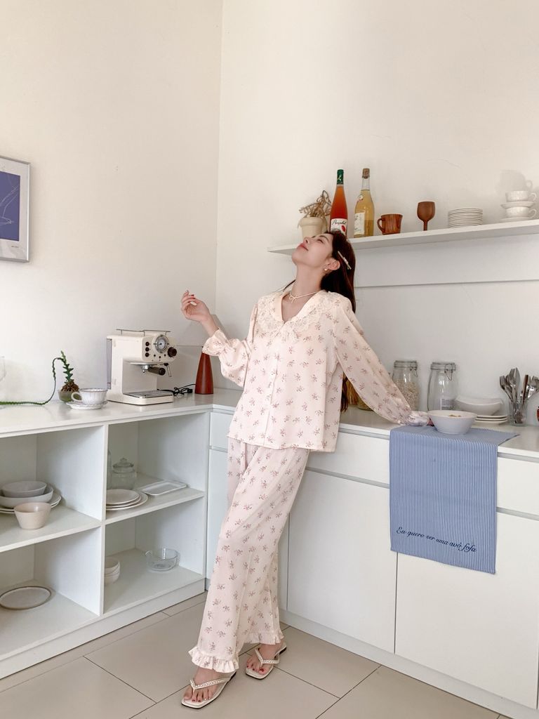 Bộ đồ ngủ nữ lụa băng baby doll TD59 Shury Store Home Wear dáng suông tay dài form rộng 45–75kg