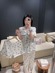 Bộ pyjama lụa băng Shury Store Home Wear họa tiết nơ tặng kèm quần short TN62 đồ ngủ nữ mùa hè