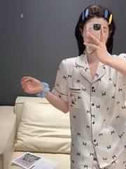 Bộ pyjama lụa băng Shury Store Home Wear họa tiết nơ tặng kèm quần short TN62 đồ ngủ nữ mùa hè