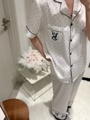 Pyjama nữ tay ngắn quần dài - Shury Store Home Wear lụa băng TN57  - Đồ ngủ chấm bi mát lạnh cao cấp