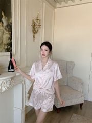 Shury Store Home Wear - Bộ pyjama lụa tay ngắn quần short NT34 họa tiết gấu pastel dễ thương đồ ngủ nữ cao cấp