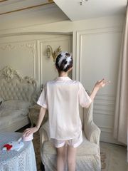 Shury Store Home Wear - Bộ đồ ngủ pyjama lụa ngắn tay quần short NT18 họa tiết trái tim dễ thương cho nữ