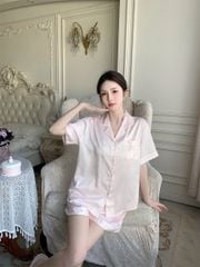 Shury Store Home Wear - Bộ đồ ngủ pyjama lụa ngắn tay quần short NT18 họa tiết trái tim dễ thương cho nữ