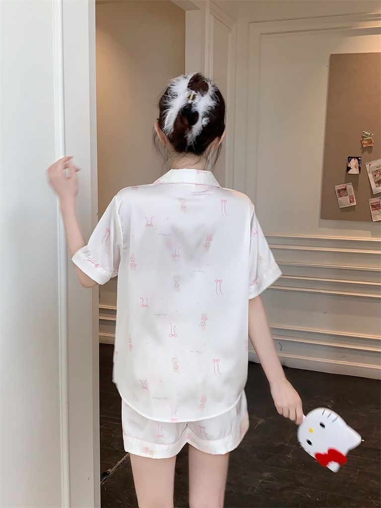 Bộ pyjama lụa tay ngắn quần short hoạt hình dễ thương NT16 - Shury Store Home Wear - đồ ngủ cute mát mịn