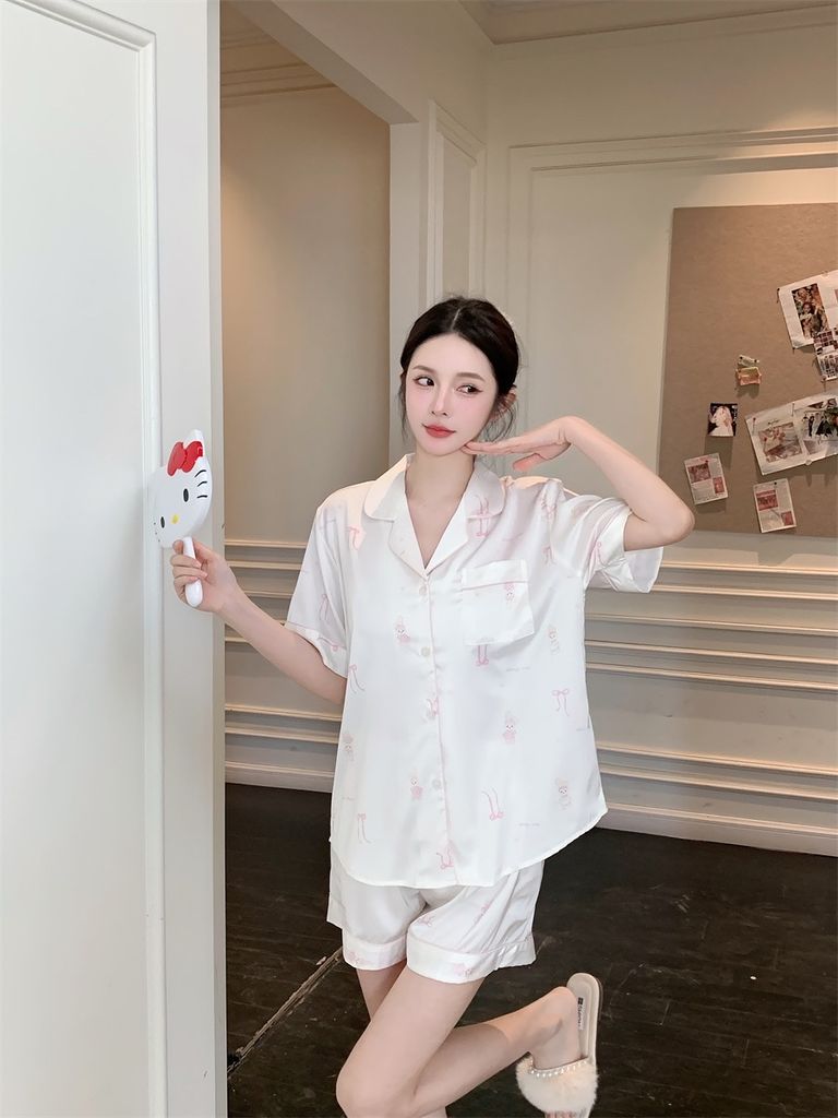 Bộ pyjama lụa tay ngắn quần short hoạt hình dễ thương NT16 - Shury Store Home Wear - đồ ngủ cute mát mịn