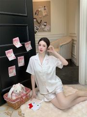 Bộ pyjama lụa tay ngắn quần short hoạt hình dễ thương NT16 - Shury Store Home Wear - đồ ngủ cute mát mịn