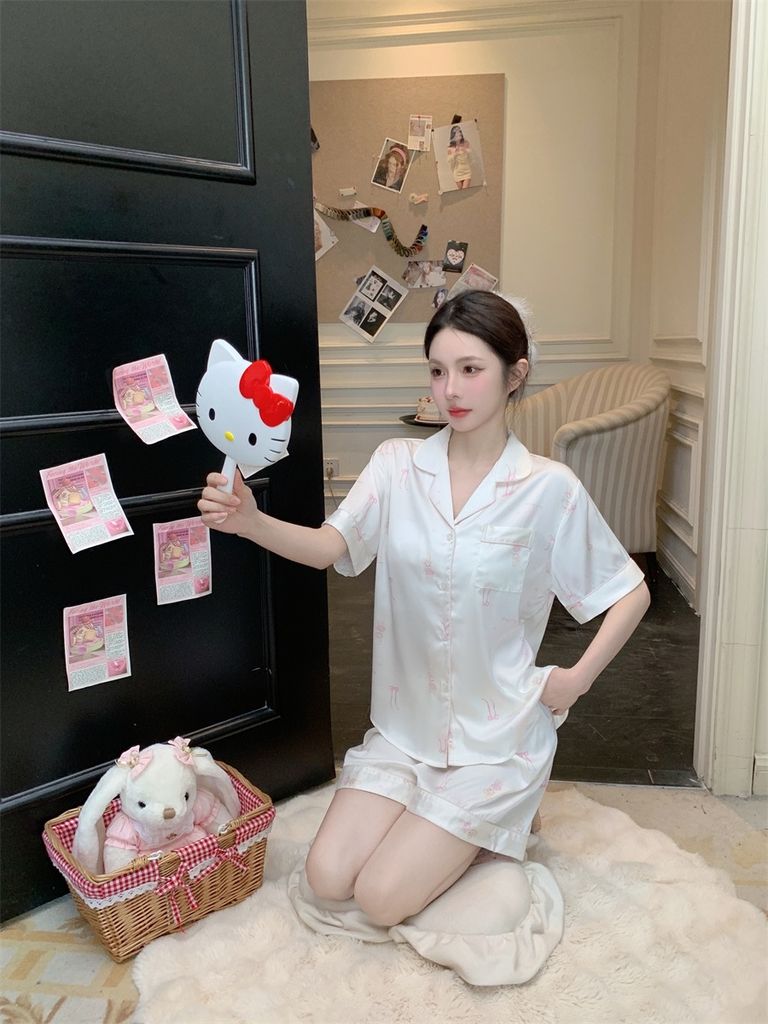 Bộ pyjama lụa tay ngắn quần short hoạt hình dễ thương NT16 - Shury Store Home Wear - đồ ngủ cute mát mịn