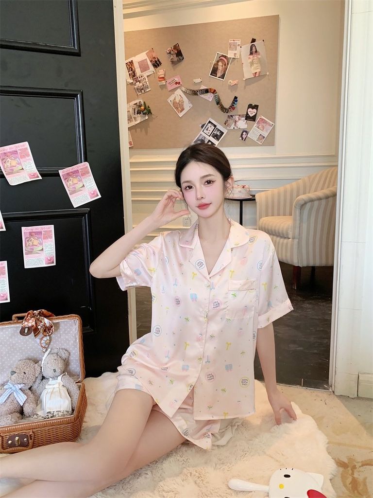 Đồ ngủ pyjama lụa băng tay ngắn quần short NT14  Shury Store Home Wear – họa tiết dễ thương, mát nhẹ