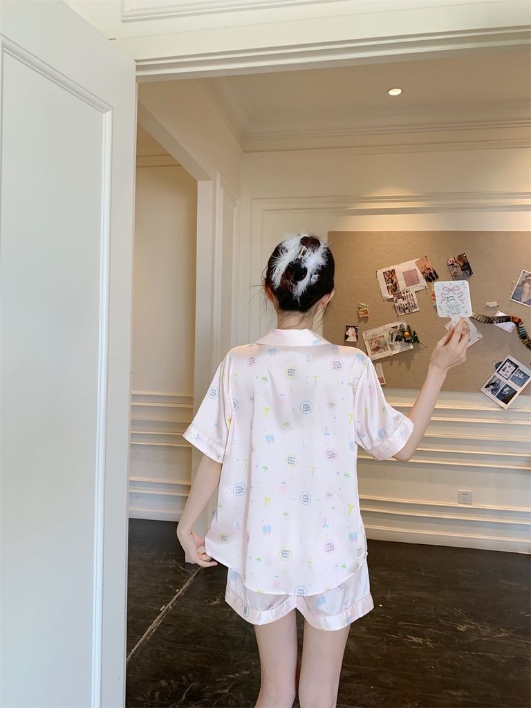 Đồ ngủ pyjama lụa băng tay ngắn quần short NT14  Shury Store Home Wear – họa tiết dễ thương, mát nhẹ
