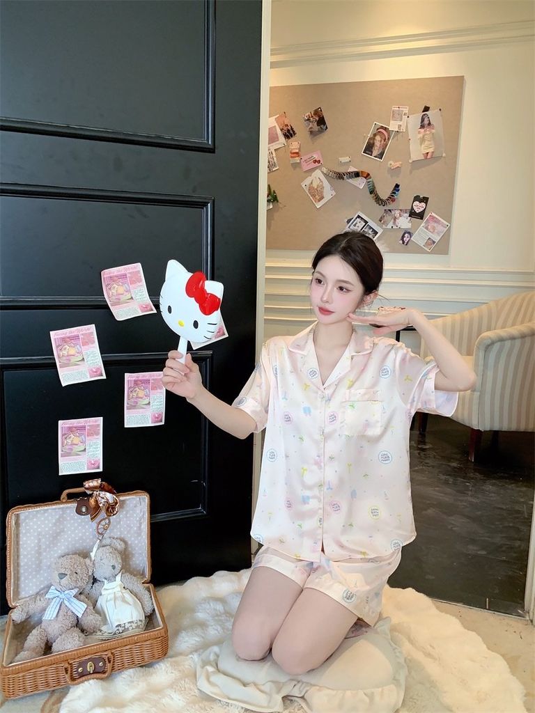 Đồ ngủ pyjama lụa băng tay ngắn quần short NT14  Shury Store Home Wear – họa tiết dễ thương, mát nhẹ