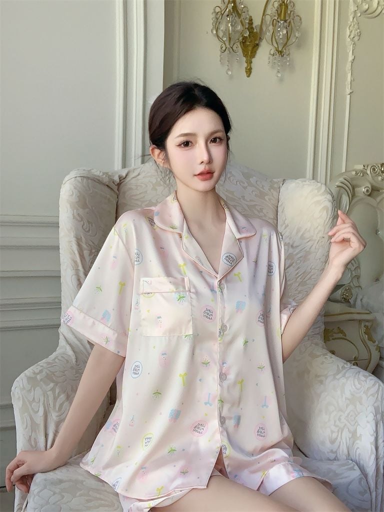 Đồ ngủ pyjama lụa băng tay ngắn quần short NT14  Shury Store Home Wear – họa tiết dễ thương, mát nhẹ