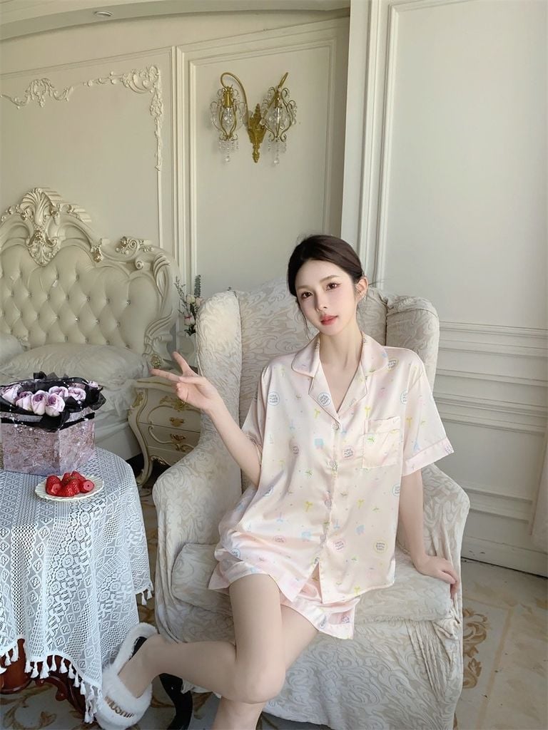 Đồ ngủ pyjama lụa băng tay ngắn quần short NT14  Shury Store Home Wear – họa tiết dễ thương, mát nhẹ