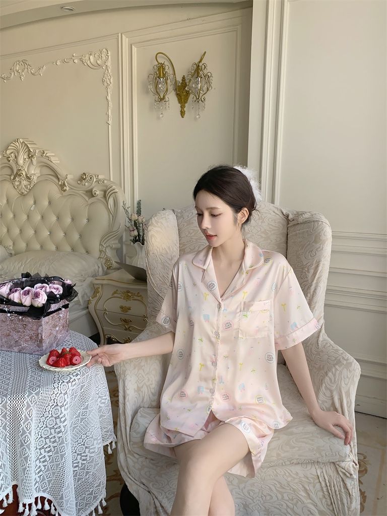 Đồ ngủ pyjama lụa băng tay ngắn quần short NT14  Shury Store Home Wear – họa tiết dễ thương, mát nhẹ