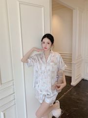 Pyjama lụa tay ngắn quần short họa tiết gấu hoạt hình NT23 Shury Store Home Wear đồ ngủ cute