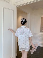 Pyjama lụa tay ngắn quần short họa tiết gấu hoạt hình NT23 Shury Store Home Wear đồ ngủ cute