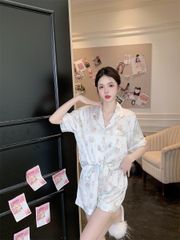 Pyjama lụa tay ngắn quần short họa tiết gấu hoạt hình NT23 Shury Store Home Wear đồ ngủ cute