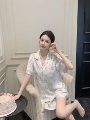 Pyjama lụa tay ngắn quần short họa tiết gấu hoạt hình NT23 Shury Store Home Wear đồ ngủ cute