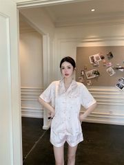 Shury Store Home Wear Bộ Pyjama Lụa Băng Tay Ngắn Quần Short NT22 Họa Tiết Nơ Trái Tim Cực Xinh