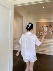 Shury Store Home Wear Bộ Pyjama Lụa Băng Tay Ngắn Quần Short NT22 Họa Tiết Nơ Trái Tim Cực Xinh