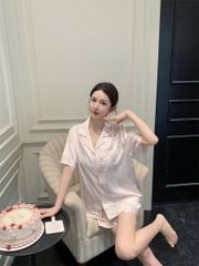 Shury Store Home Wear Bộ Pyjama Lụa Băng Tay Ngắn Quần Short NT22 Họa Tiết Nơ Trái Tim Cực Xinh
