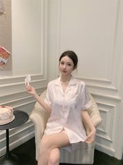 Shury Store Home Wear Bộ Pyjama Lụa Băng Tay Ngắn Quần Short NT22 Họa Tiết Nơ Trái Tim Cực Xinh