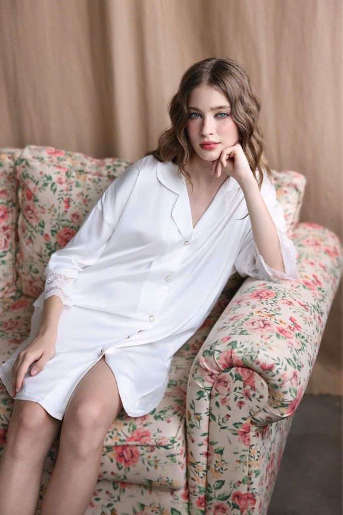 Váy ngủ lụa băng phối ren freesize 45–75kg SM60 Shury Store Home Wear Đầm ngủ màu cao cấp dài 90cm