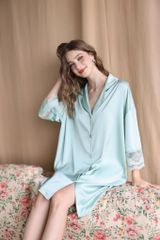 Váy ngủ lụa băng phối ren freesize 45–75kg SM60 Shury Store Home Wear Đầm ngủ màu cao cấp dài 90cm