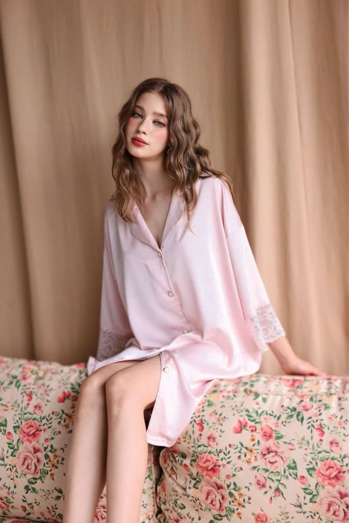 Váy ngủ lụa băng phối ren freesize 45–75kg SM60 Shury Store Home Wear Đầm ngủ màu cao cấp dài 90cm