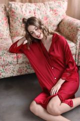 Váy ngủ lụa băng phối ren | Shury Store Home Wear |  freesize 45–75kg SM31  Đầm ngủ cao cấp dài 90cm