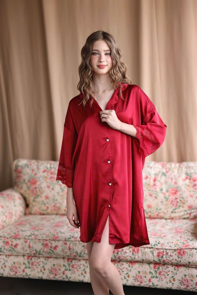 Váy ngủ lụa băng phối ren | Shury Store Home Wear |  freesize 45–75kg SM31  Đầm ngủ cao cấp dài 90cm