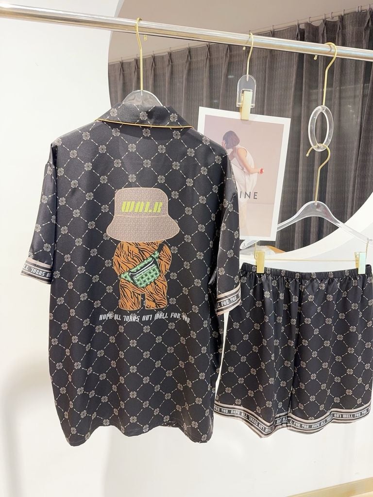 Pyjama couple lụa băng tay ngắn quần ngắn CTN23 Shury Store Home Wear Đồ đôi mát nhẹ dễ thương
