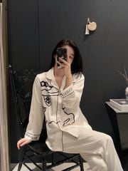 Bộ đồ ngủ đôi DD68 lụa băng tay dài quần dài Shury Store Home Wear Pyjama couple sang trọng mềm mát