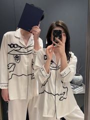 Bộ đồ ngủ đôi DD68 lụa băng tay dài quần dài Shury Store Home Wear Pyjama couple sang trọng mềm mát